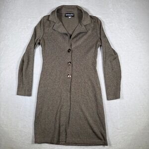Brioche California Womens Long Sleeve Button Front Cardigan Dress Brown Size L